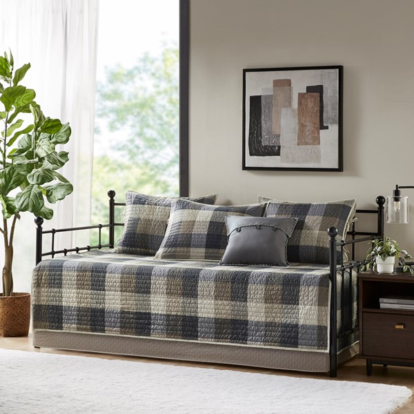 Madison Park Ridge 6 Piece Reversible Plaid Daybed Cover Set in Neutral, Daybed MP13-8387
