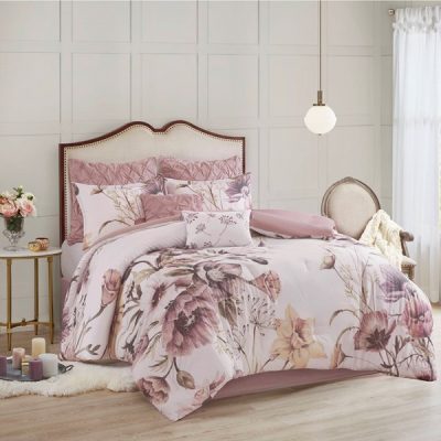 Madison Park Cassandra 8 Piece Cotton Printed Comforter Set in Blush, Cal King MP10-6166