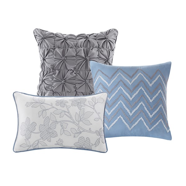 Madison Park Luna 6 Piece Printed Quilt Set with Throw Pillows in Blue, King/Cal King MP13-2121 - Image 7