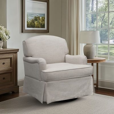 Martha Stewart Melody Swivel Glider Skirted ArmChair in Cream, One Size MT103-0189