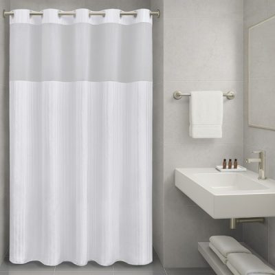 Nomad Home Jacquard Premium Shower Curtain - Jacquard Stripe in White, 71"x77"+70"x57" NH70-0169