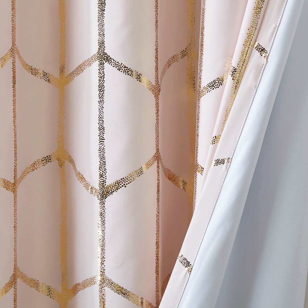 Intelligent Design Raina Total Blackout Metallic Print Grommet Top Curtain Panel in Blush/Gold, 50x84" ID40-1406 - Image 4