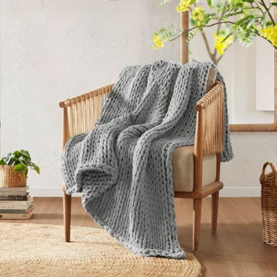Madison Park Chunky Double Knit Handmade Throw Blanket in Grey, 50x60" MP50-6136