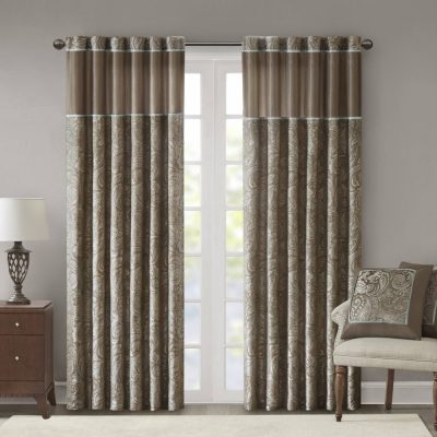 Madison Park Aubrey Jacquard Curtain Panel Pair in Blue/Brown, 50x108" MP40-2679