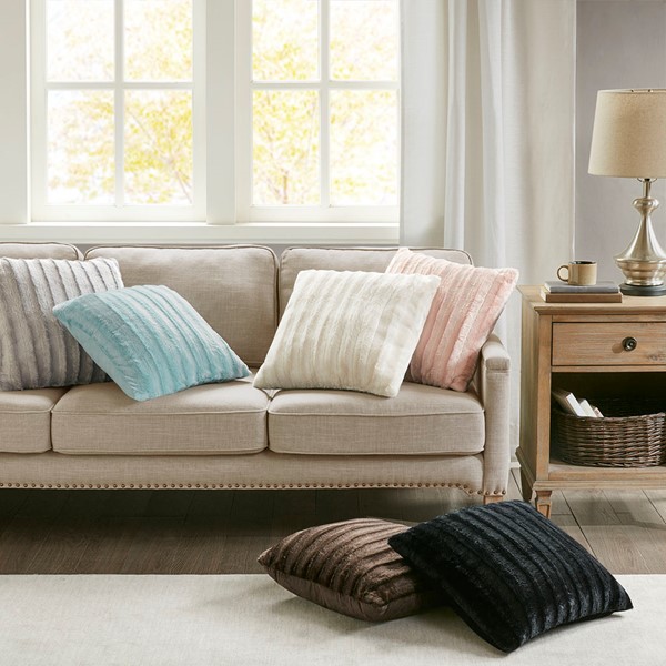 Madison Park Duke Faux Fur Square Pillow in Blue, 20x20" MP30-5785 - Image 3