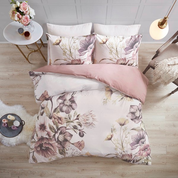 Madison Park Cassandra 3 Piece Cotton Printed Duvet Cover Set in Blush, King/Cal King MP12-6168