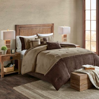 Madison Park Boone 7 Piece Faux Suede Comforter Set in Brown, Queen MP10-904
