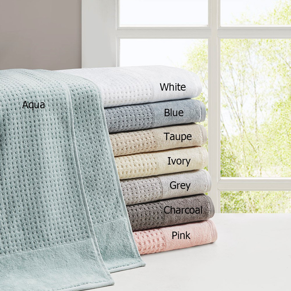 Madison Park Spa Waffle Cotton Jacquard Antimicrobial Bath Towel 6 Piece Set in Blue, 6-Piece MP73-5913 - Image 3