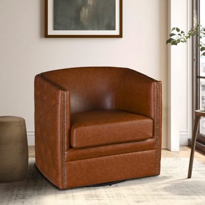 Madison Park Capstone 360-degree Swivel Barrel chair with Tufting and Nail heads in Brown, One Size MP103-1226