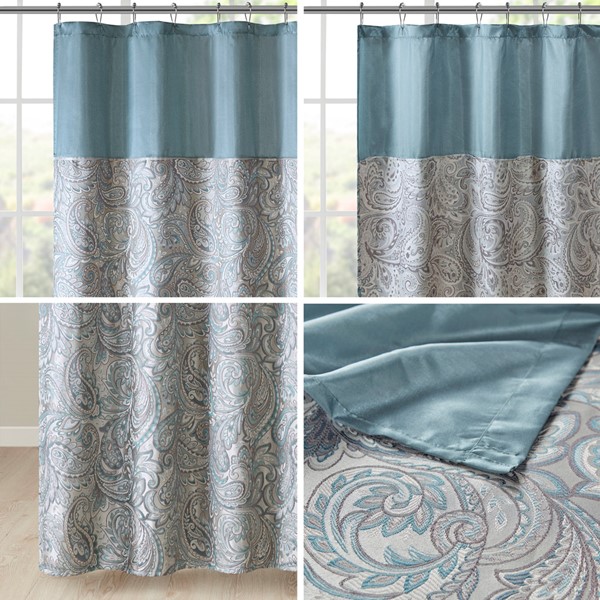 Madison Park Aubrey Jacquard Shower Curtain in Teal, 72x72" MP70-8320 - Image 4
