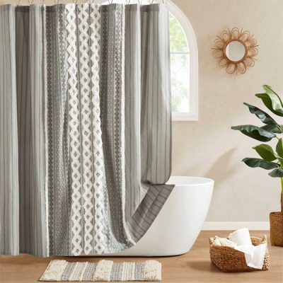 INK+IVY Imani Cotton Printed Shower Curtain with Chenille in Gray, 72x72" II70-1123