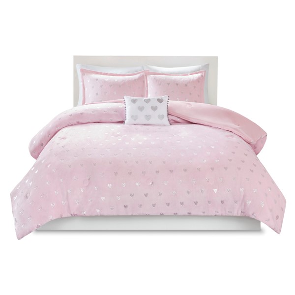 Mi Zone Rosalie Metallic Printed Plush Comforter Set with Throw Pillow in Pink/Silver, Twin/Twin XL MZ10-0571 - Image 2