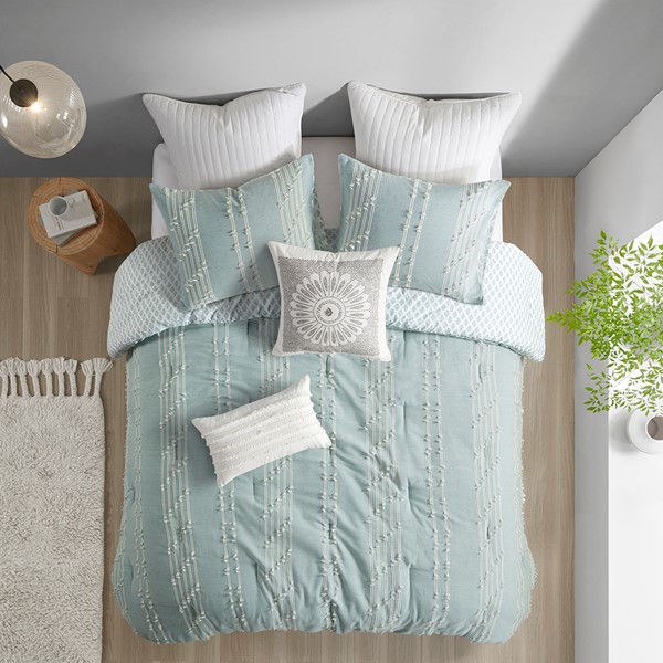 INK+IVY Kara 3 Piece Cotton Jacquard Comforter Set in Aqua, King/Cal King II10-1105 - Image 2