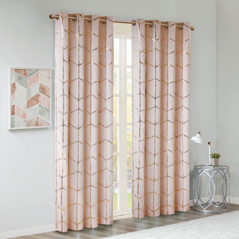 Intelligent Design Raina Total Blackout Metallic Print Grommet Top Curtain Panel in Blush/Gold, 50x84" ID40-1406 - Image 2