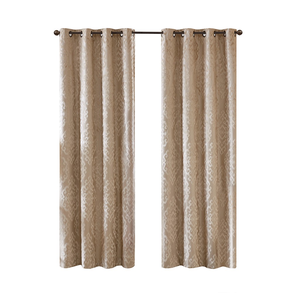 SunSmart Mirage Knitted Jacquard Damask Total Blackout Grommet Top Curtain Panel in Champagne, 50x95" SS40-0014 - Image 2