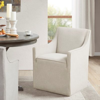 Madison Park Charlotte Upholstered Dining Arm Chair with Hidden Casters in Cream, One Size MP108-1243