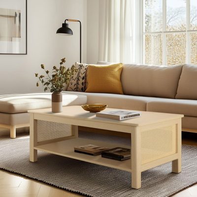 510 Design Ashlyn 2-Tier Rattan Coffee Table in Natural, 41.5"W x 21.75"D x 16"H FUR120-0054