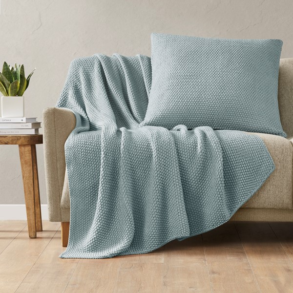 INK+IVY Bree Knit Euro Pillow Cover in Light Blue, 26x26" II21-1305 - Image 5