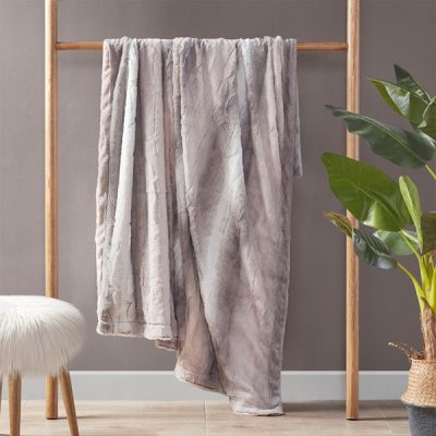 Madison Park Zuri Faux Fur Throw in Blush/Grey, 50x60" MP50-8526