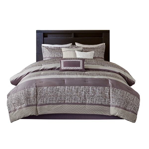 Madison Park Rhapsody 7 Piece Jacquard Comforter Set in Purple, Queen MP10-7327 - Image 2