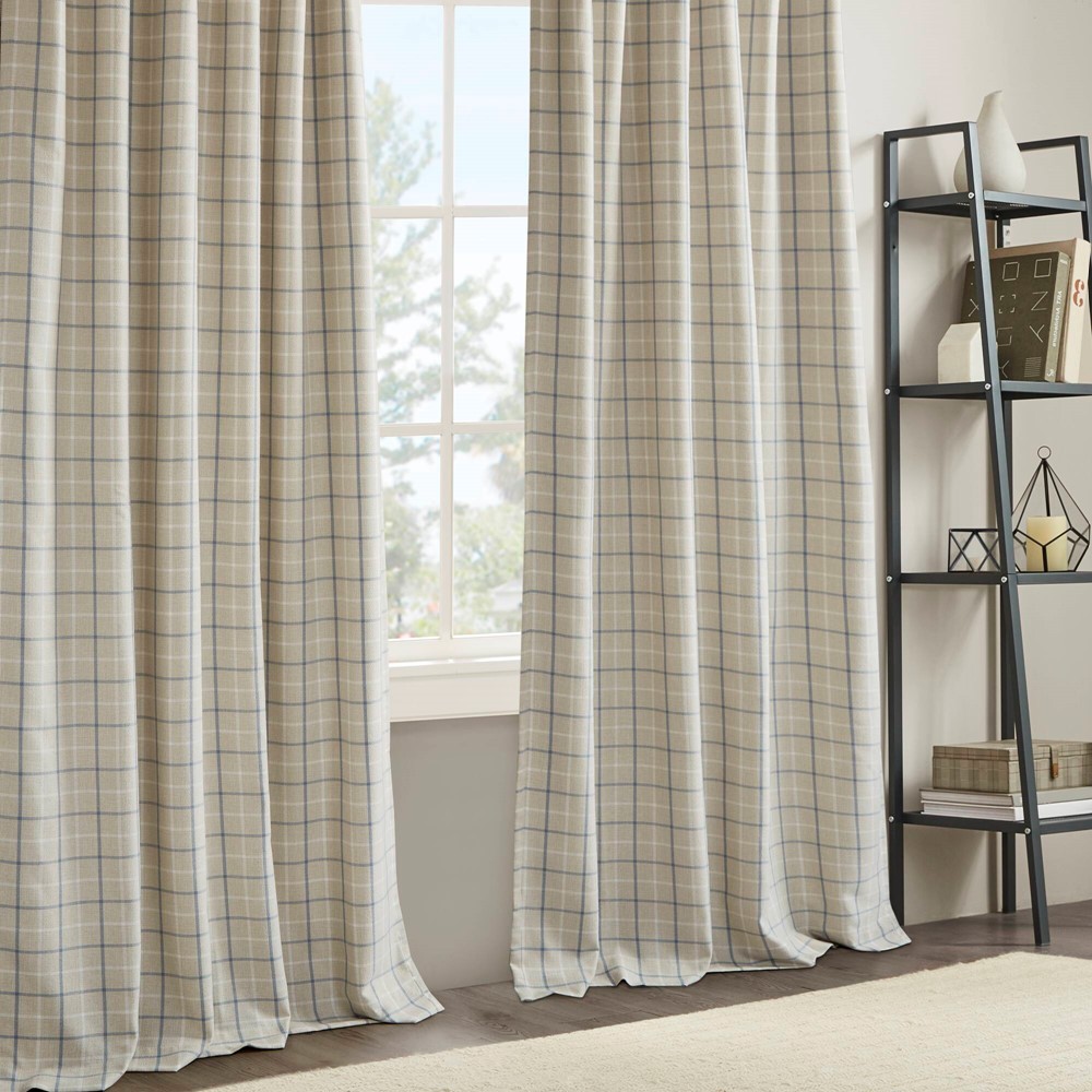 Madison Park Anaheim Plaid Rod Pocket and Back Tab Curtain Panel with Fleece Lining in linen blue, 50x108" MP40-8737 - Image 3