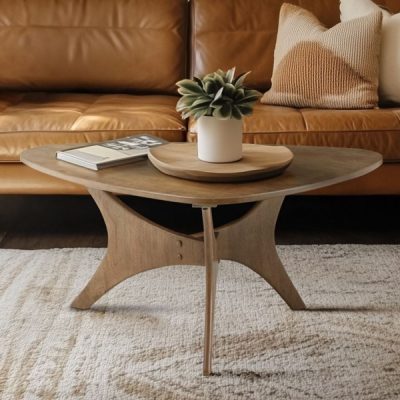 INK+IVY Blaze Organic Triangular Wood Coffee Table with Sculptural Base in Light Brown, One Size II120-0427
