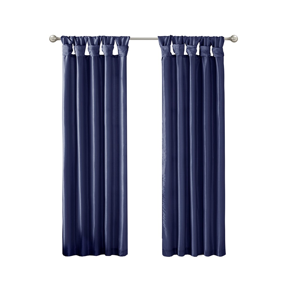 Madison Park Emilia 100% Polyester Solid Faux Silk Lined Twist Tab Window Curtain in Navy, 50x84" MP40-6316 - Image 2