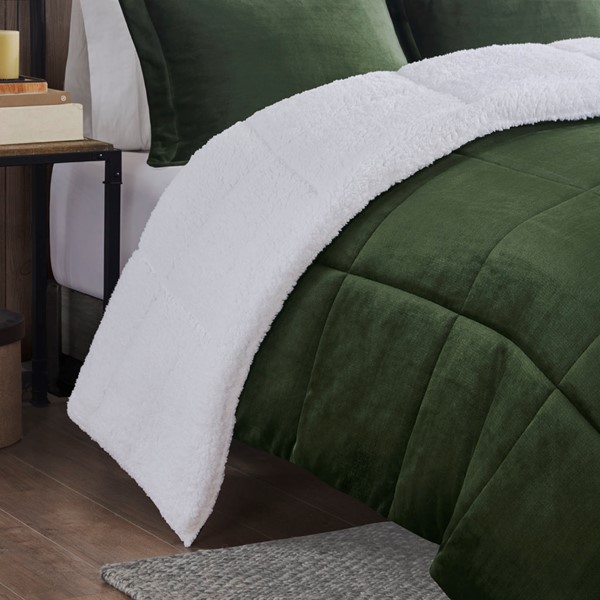 Woolrich Alton Plush to Sherpa Down Alternative Comforter Set in Green/Ivory, Full/Queen WR10-3886 - Image 3