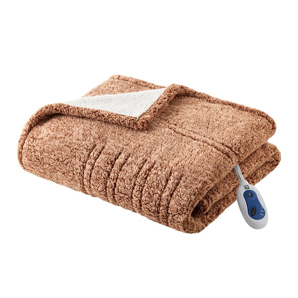 True North by Sleep Philosophy Marbled Sherpa Heated Throw in Brown, 50x60" TN54-0507 - Image 5