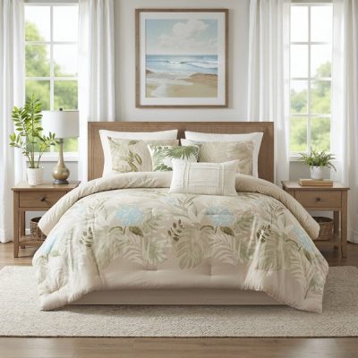 Harbor House Blue Kiawah Island 6 Piece Oversized Cotton Comforter Set with Throw Pillow in Taupe, Queen HH10-1982