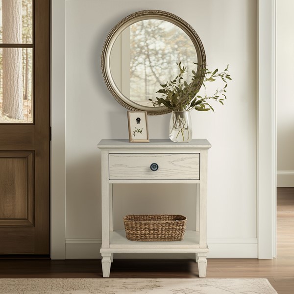 Madison Park Signature Victoria one-drawer wood bedside table with shelf in Antique Cream, One Size MPS136-0311 - Image 7