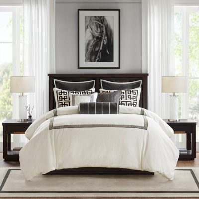 Madison Park Signature Jarvis Embroidery Oversized Duvet Style Comforter Set in Black/White, Queen MPS10-598