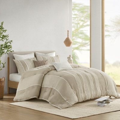 INK+IVY Shay 3 Piece Striped Cotton Comforter Set in Taupe, Full/Queen II10-1324