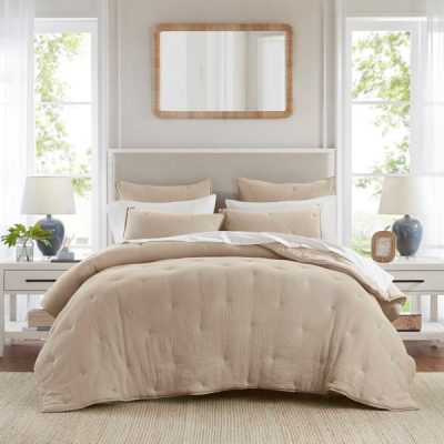Harbor House Blue Breeze cotton gauze embroidered Quilt Set in Taupe, Full/Queen HH13-1886