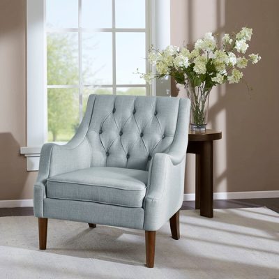 Madison Park Qwen Button Tufted Accent Chair in Dusty Blue, One Size MP100-0891