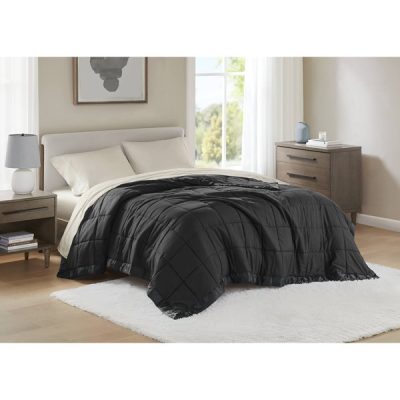 Madison Park Windom Lightweight Down Alternative Blanket with Satin Trim in Black, King MP51-8502