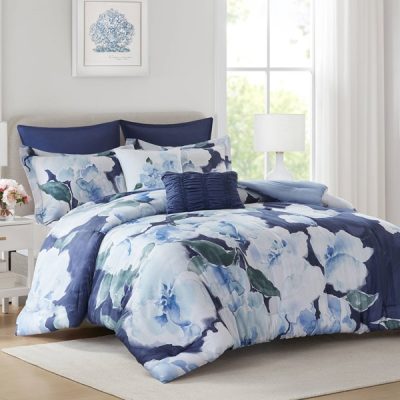 Madison Park Shanti 7pcs Printed Comforter set in Blue, Cal King MP10-8922
