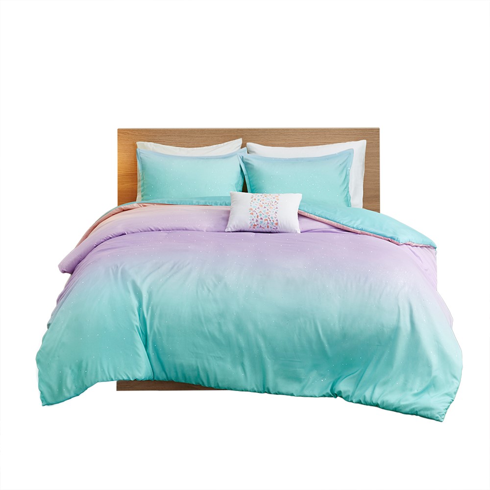 Mi Zone Glimmer Metallic Glitter Printed Reversible Duvet Cover Set in Aqua, Twin/Twin XL MZ12-0597 - Image 2