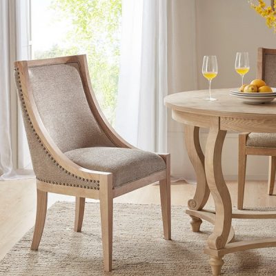 Martha Stewart Elmcrest Upholstered Dining Chair with Nailhead Trim in Linen, One Size MT108-0063