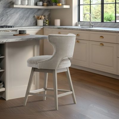 Madison Park Emmett 360-degree swivel counter stool with nailheads in Light Grey, One Size MP104-0943