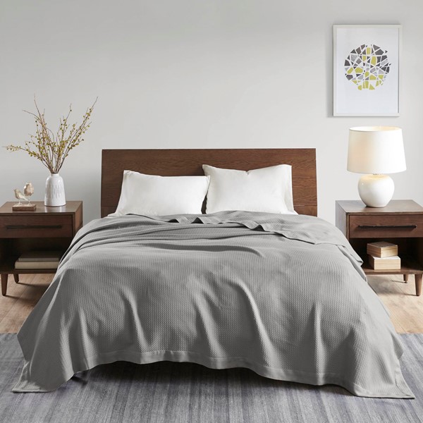 Madison Park 100% Certified Egyptian Cotton Blanket in Grey, Full/Queen MP51N-5166 - Image 3