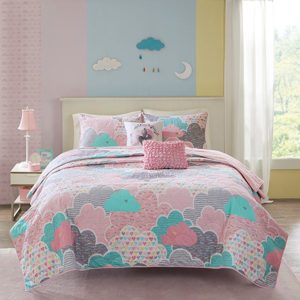 Urban Habitat Kids Cloud Reversible Cotton Quilt Set with Throw Pillows in Pink, Twin UHK13-0015 - Image 4