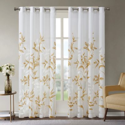 Madison Park Cecily Burnout Printed Window Curtain Panel in Yellow, 50x95" MP40-7908