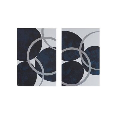 INK+IVY Celestial Orbit Navy Silver Foil Abstract 2-piece Canvas Wall Art Set in Navy, One Size II95C-0142