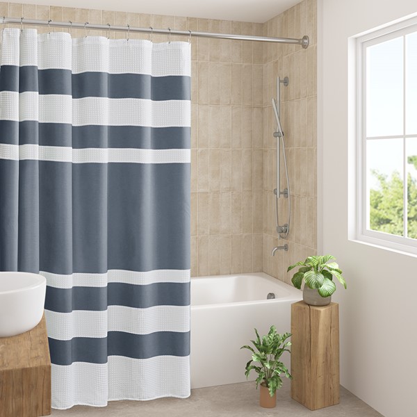 Madison Park Spa Waffle Shower Curtain with 3M Treatment in Dark Blue, 72x72" MP70-8453 - Image 4