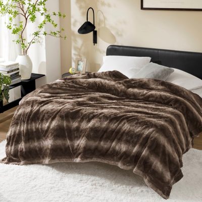 Madison Park Zuri Faux Fur Blanket in Brown, 90x90" MP51-8539