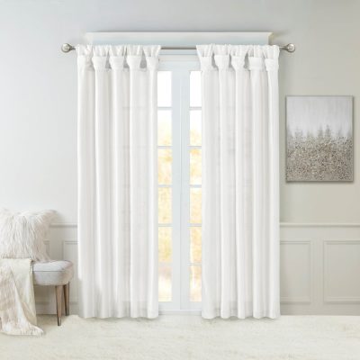 Madison Park Emilia 100% Polyester Solid Faux Silk Lined Twist Tab Window Curtain in White, 50x108" MP40-2683