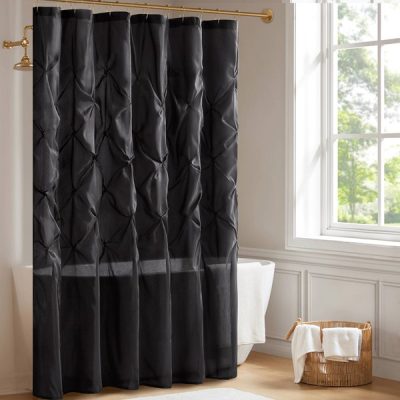 Madison Park Laurel Tufted Semi-Sheer Shower Curtain in Black, 72x72" MP70-3272