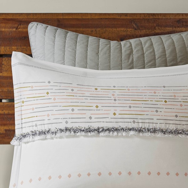 INK+IVY Nea Cotton Printed Duvet Cover Set with Trims in Off White/Gray, King/Cal King II12-1059 - Image 4