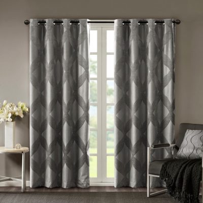 SunSmart Bentley Ogee Knitted Jacquard Total Blackout Curtain Panel in Charcoal, 50x108" SS40-0064